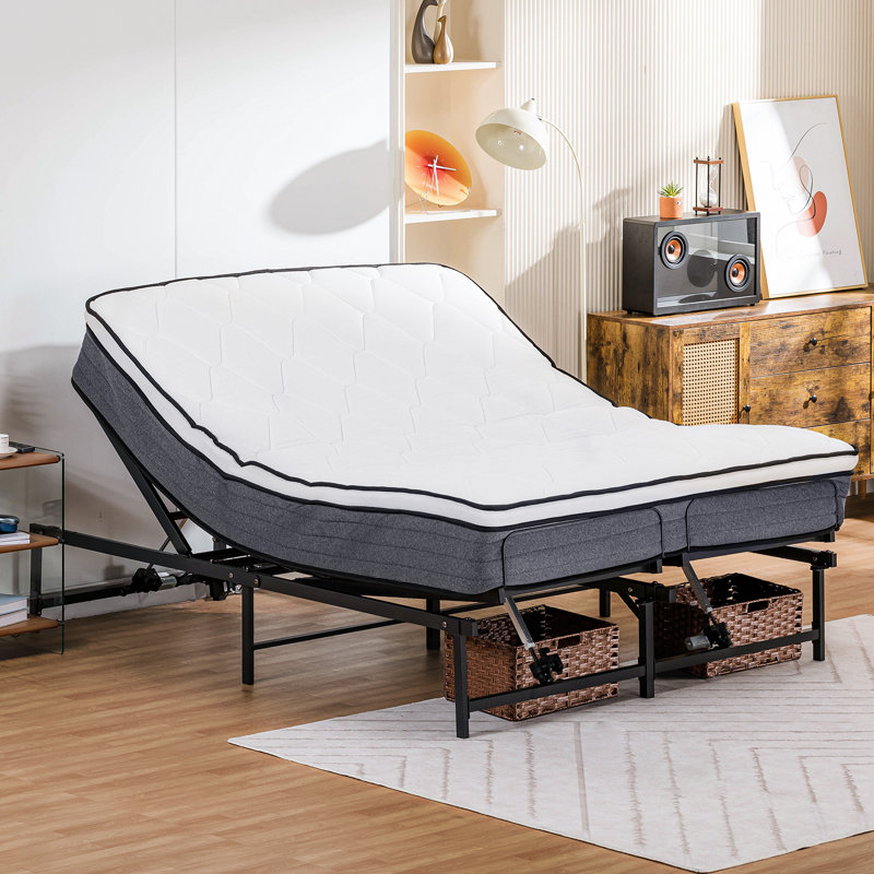 Adjustable Bed Frame Bed Base with Remote Control Independent Head and Foot Incline Adjustable Bed Frames with Mattress Holder Alwyn Home Size